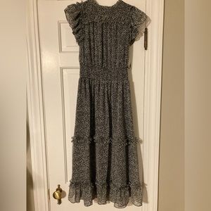 1STATE Black & White Ditzy Floral Midi Dress